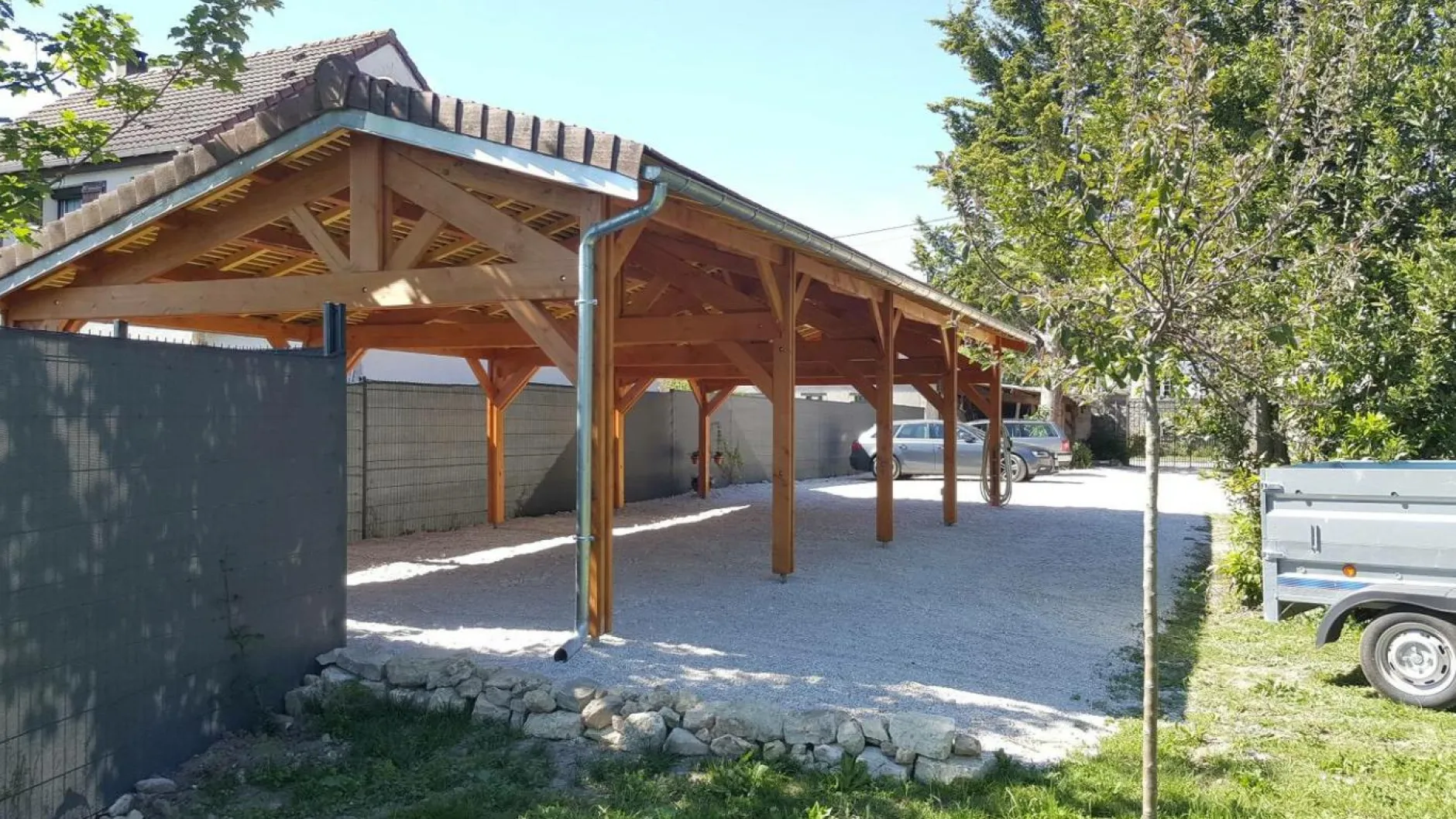 Carports Et Pergola>Camif CPBF-CHARPENTES Abri deux Pentes Faitage Décalé pour Voiture Champagne Ardenne en Bois Abri deux pentes faitage décalé - 650 x 1250 cm