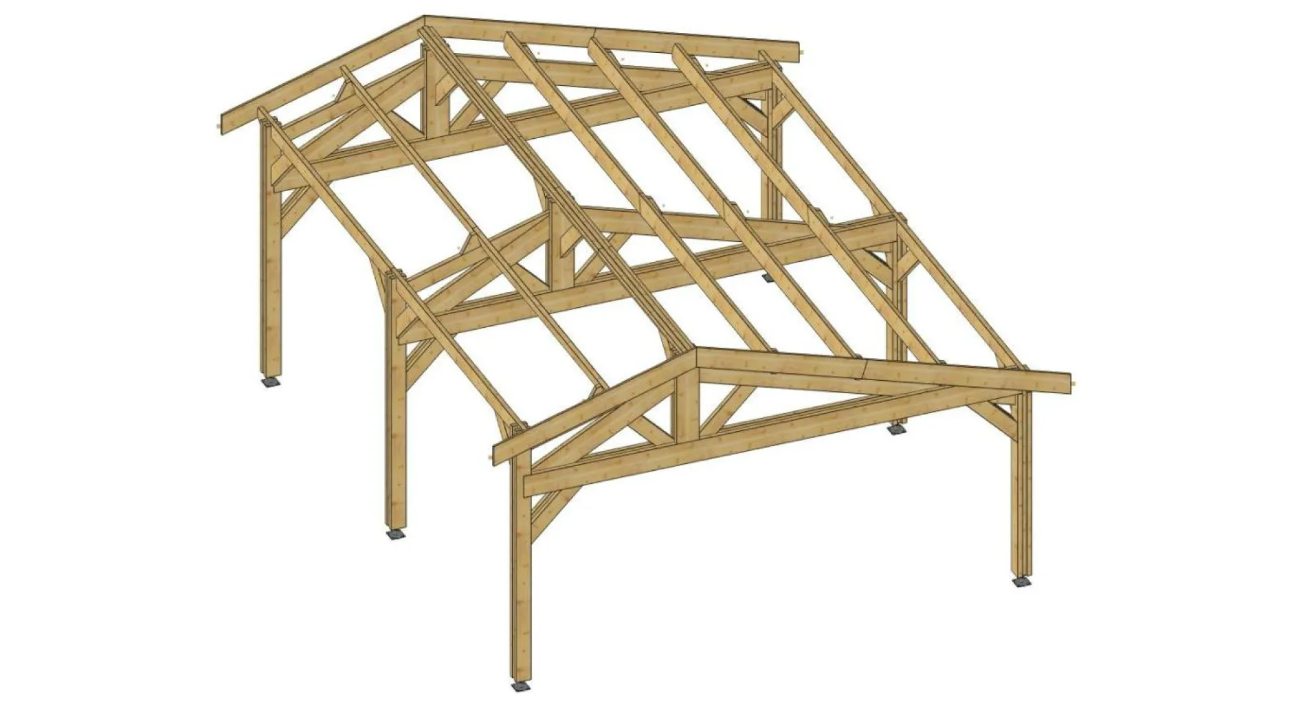 Carports Et Pergola>Camif CPBF-CHARPENTES Abri deux Pentes Faitage Décalé pour Voiture Champagne Ardenne en Bois - 550 x 650 cm