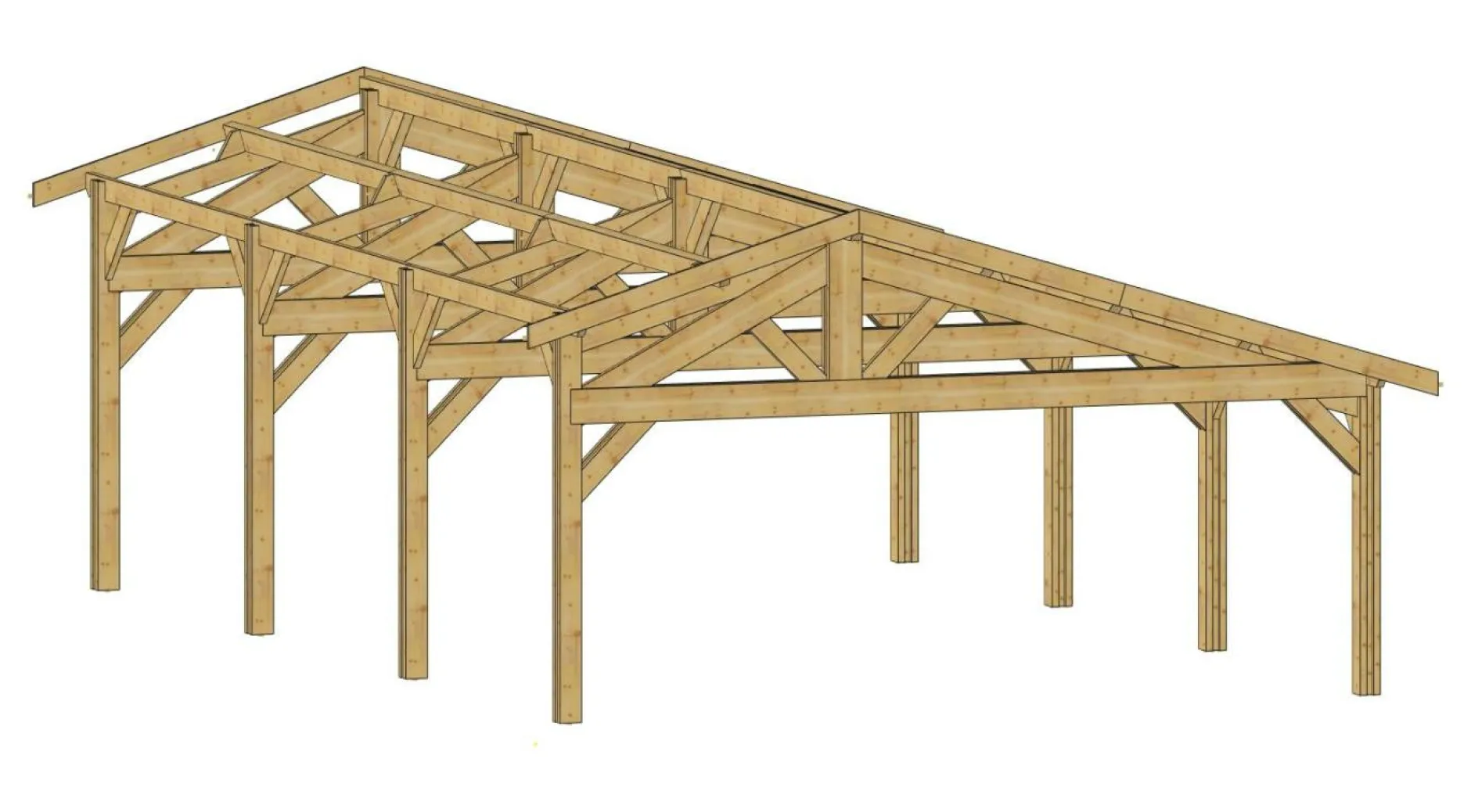 Carports Et Pergola>Camif CPBF-CHARPENTES Abri deux Pentes Faitage Décalé pour Voiture Champagne Ardenne en Bois Abri deux pentes faitage décalé - 550 x 950 cm