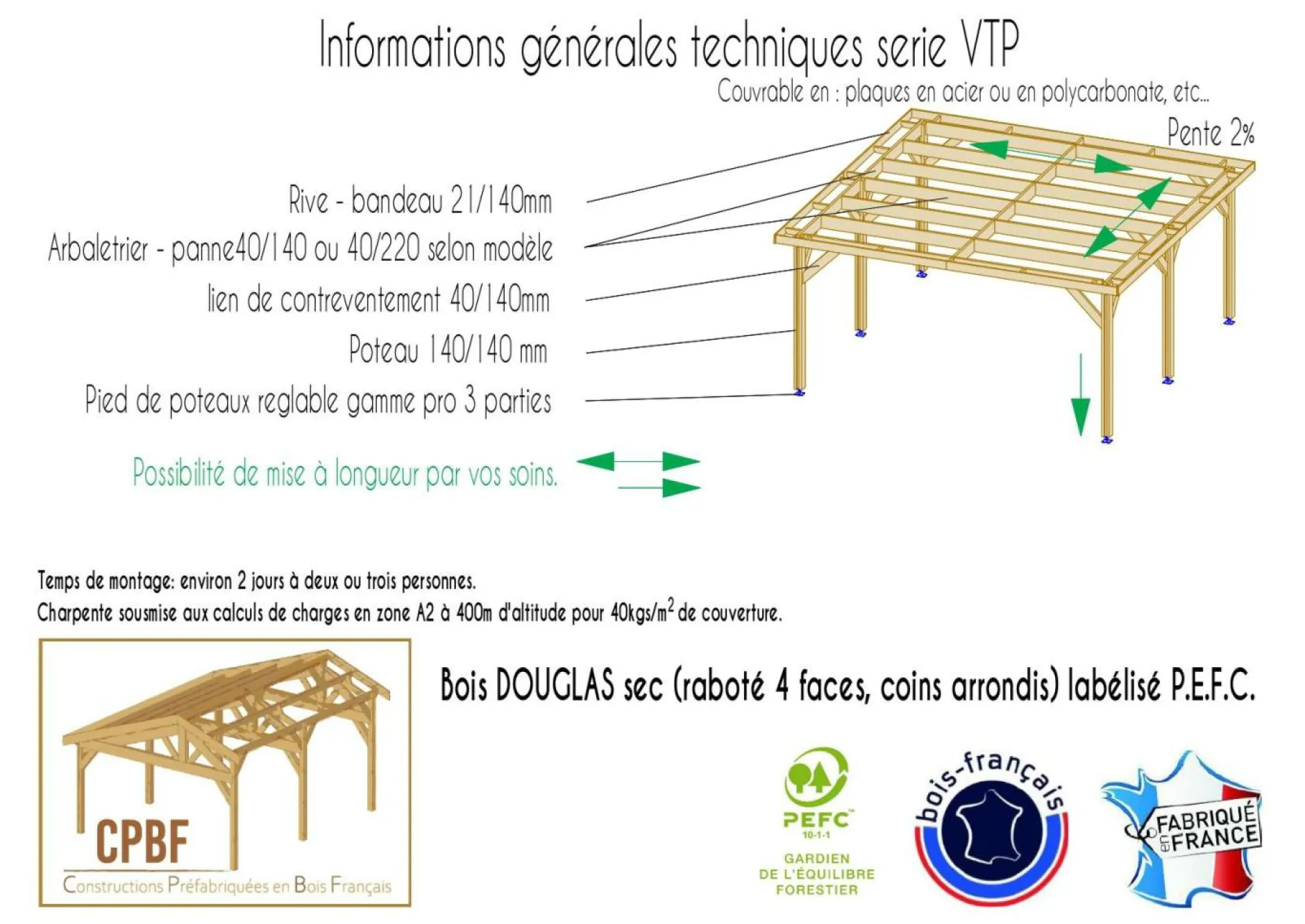 Carports Et Pergola>Camif CPBF-CHARPENTES Abri Toit Plat pour Voiture Île de France en Bois - 650 x 500 cm