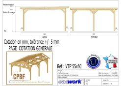 Carports Et Pergola></noscript>Camif CPBF-CHARPENTES Abri Toit Plat pour Voiture Île de France en Bois - 550 x 600 cm