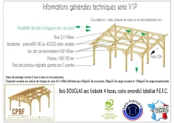 Carports Et Pergola></noscript>Camif CPBF-CHARPENTES Abri une Pente pour Voiture Provence en Bois Abri une pente voiture bois Douglas - 500 x 800 cm