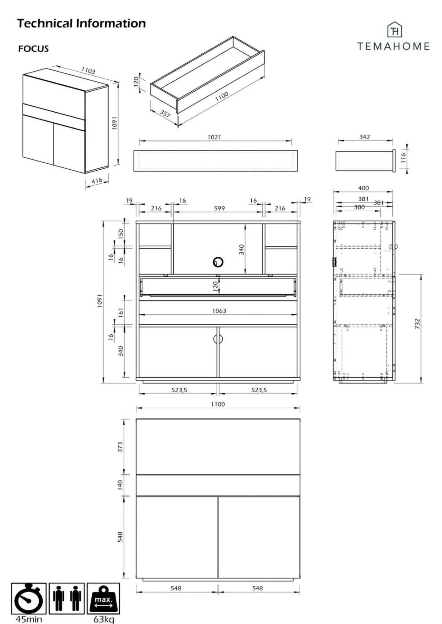Bureaux>Camif C.PRO PAR Secrétaire Tim - Blanc