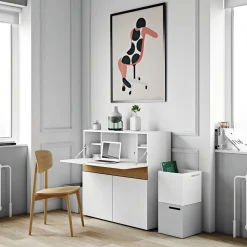 Bureaux>Camif C.PRO PAR Secrétaire Tim - Blanc/Chêne