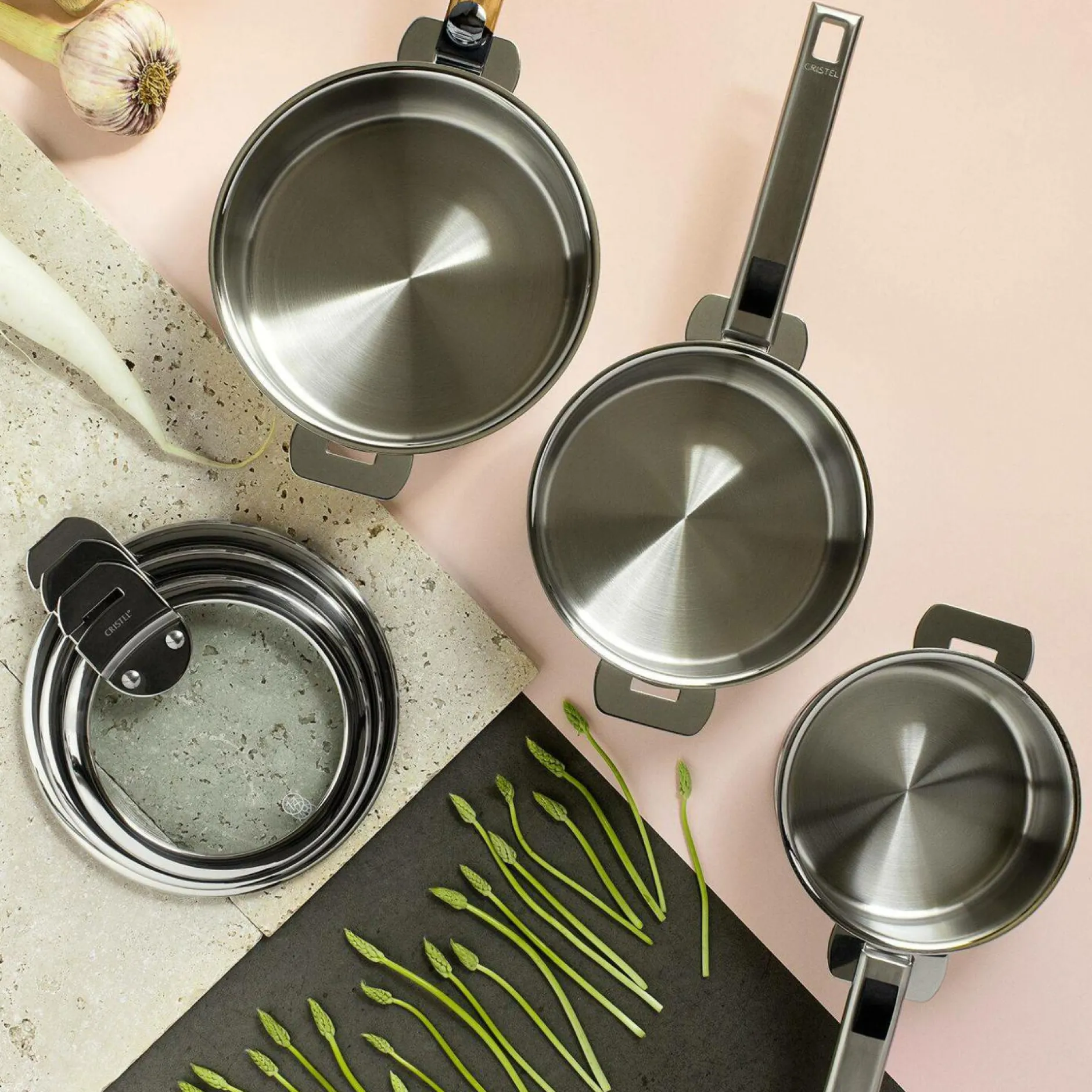 Couvercles Et Poignées>Camif CRISTEL Lot de 3 couvercles plats 16/18/20 cm Strate Amovible