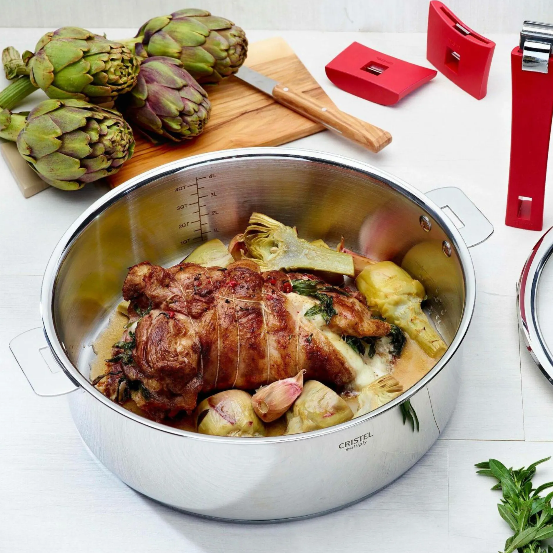 Sauteuses, Tajines Et Wok>Camif CRISTEL Set sauteuse inox Mutine 24 cm avec couvercle et poignée amovible framboise