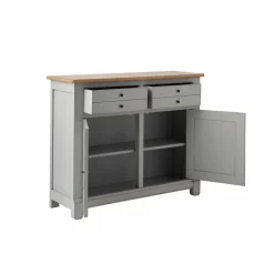 Buffets></noscript>Camif Desserte bois massif 2 portes 2 tiroirs Embellie - Gris