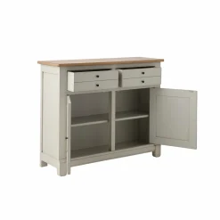 Buffets></noscript>Camif Desserte bois massif 2 portes 2 tiroirs Embellie - Grège