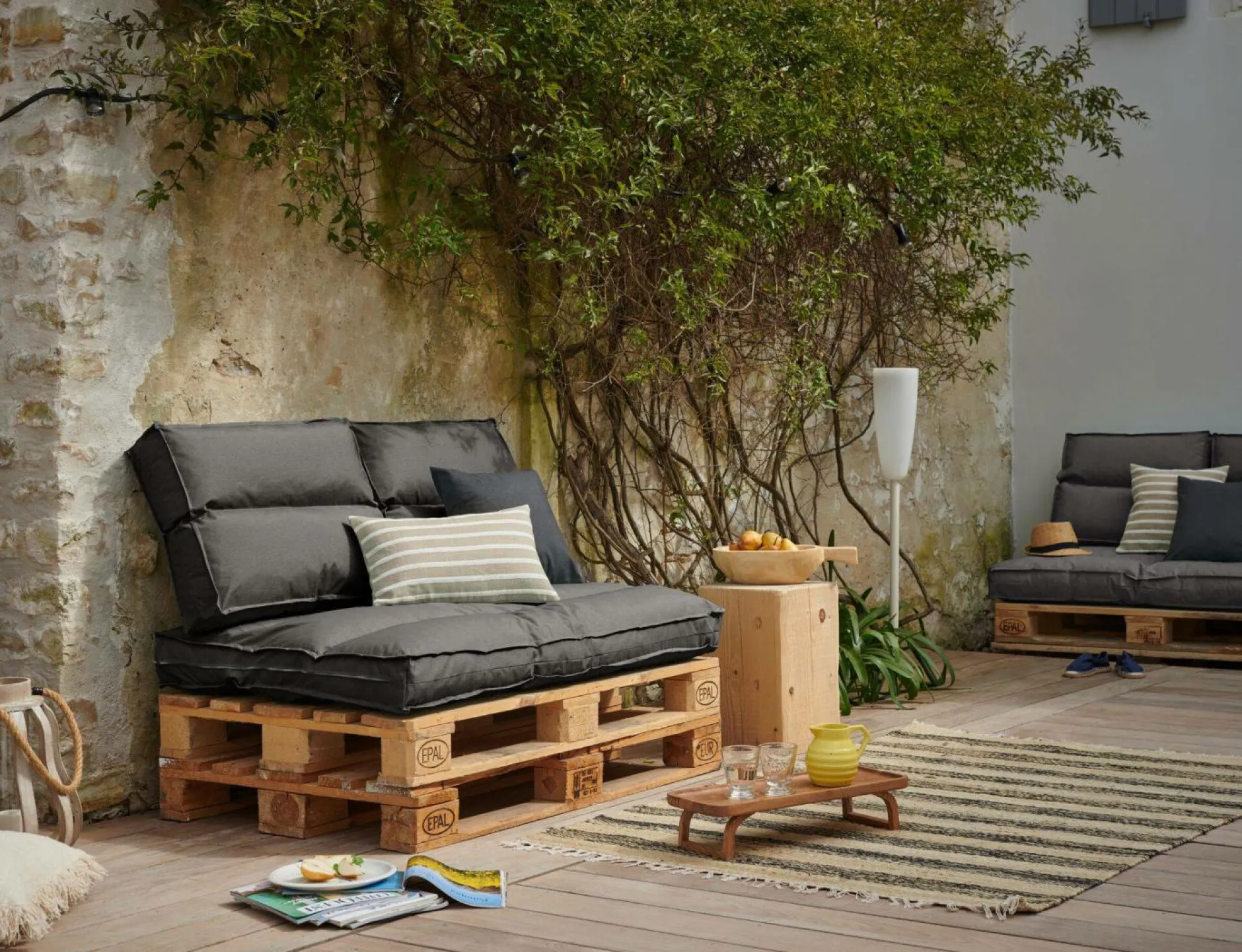 Poufs, Poires Et Coussins De Sol|Poufs, Poires Et Coussins De Sol>Camif Dossier coussin palette recyclé Heva - Anthracite