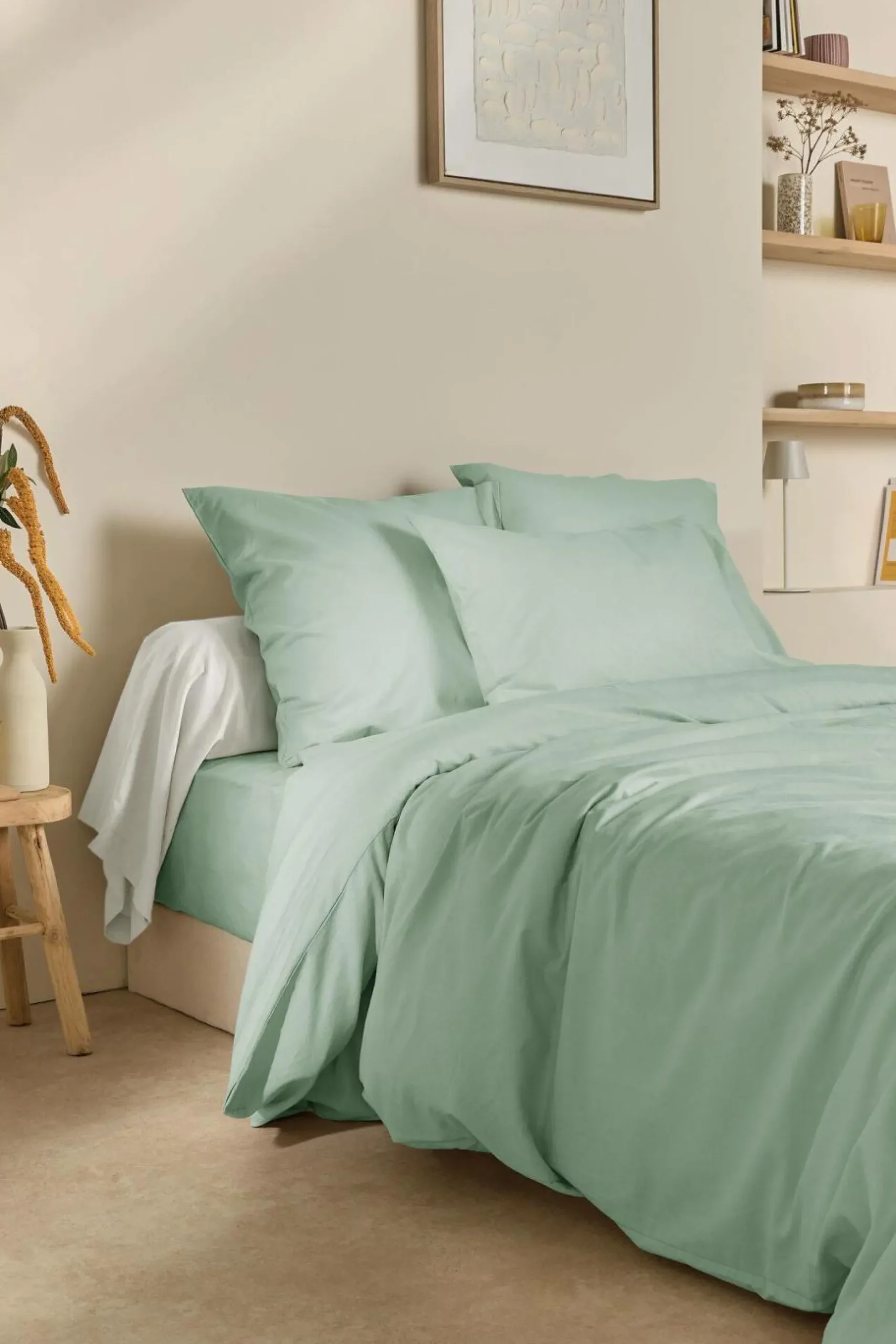 Draps Housse>Camif Drap housse coton lin Valentine - - 140 x 190 cm Bleu écume