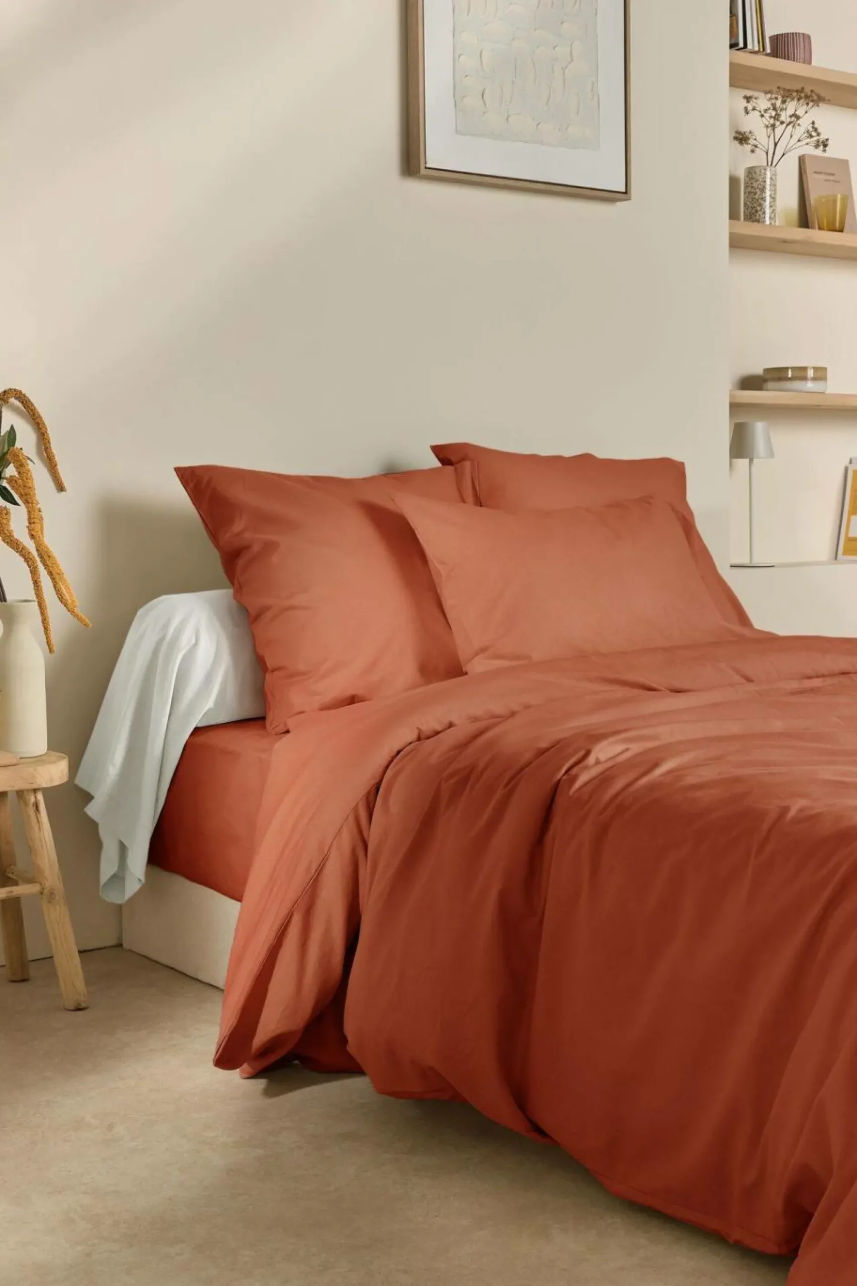 Draps Housse>Camif Drap housse coton lin Valentine - - 140 x 190 cm Terracotta