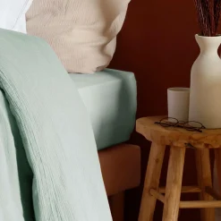 Draps Housse></noscript>Camif Drap housse gaze de coton bio Lou - - 140 x 190 cm Vert d'eau