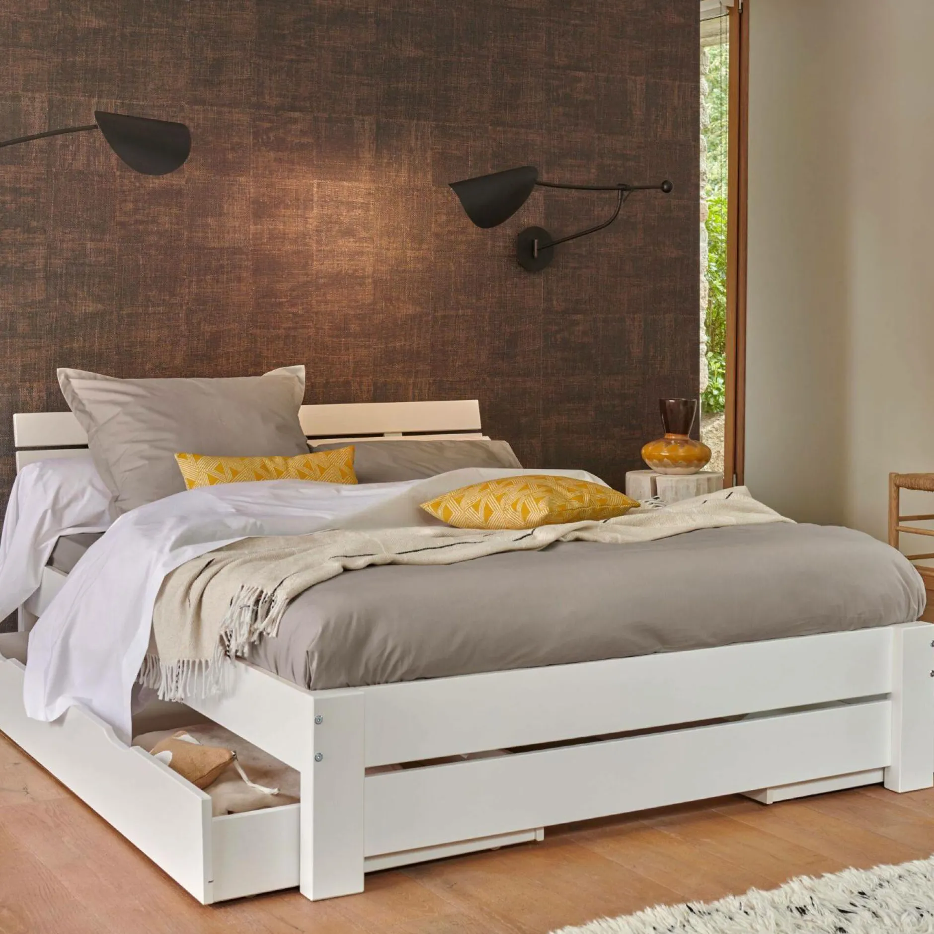 Draps Housse>Camif Drap housse grand bonnet 40cm percale bio Elise - - 160 x 200 cm Gris Mastic