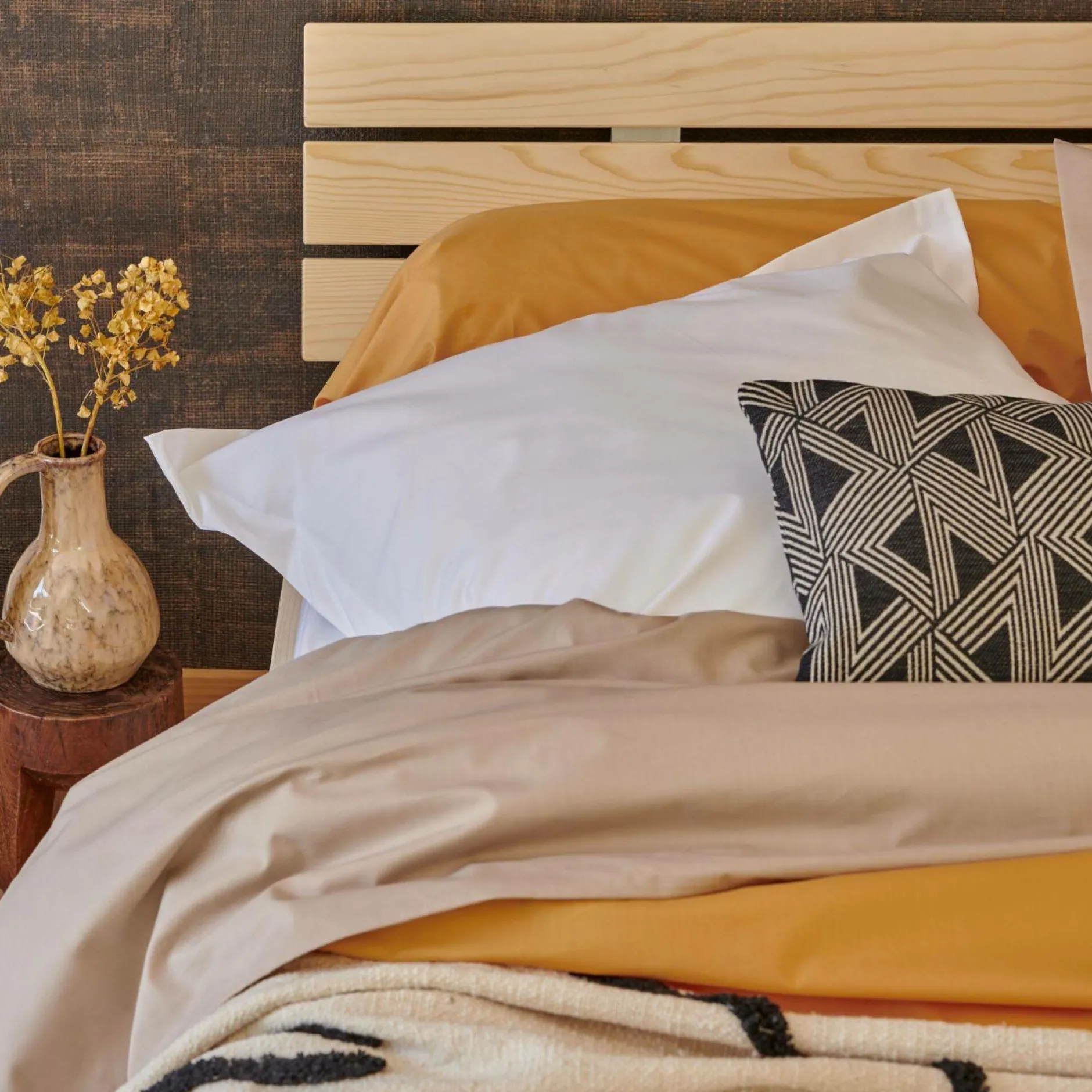 Draps Housse>Camif Drap housse percale bio Elise - - 140 x 190 cm Ocre