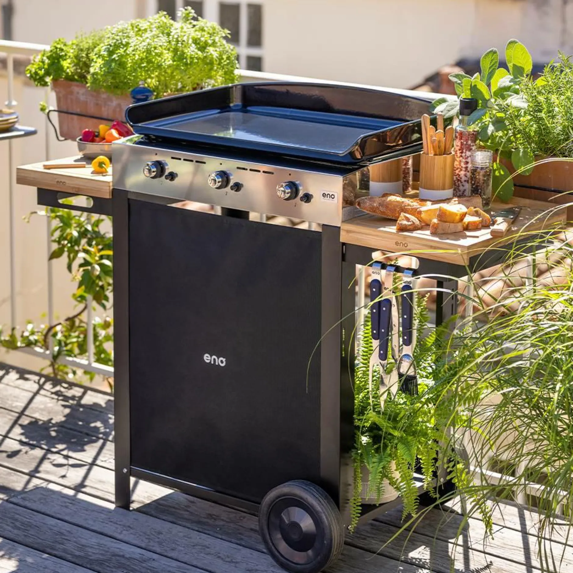 Ensembles Planchas Et Dessertes>Camif ENO Ensemble Plancha et Chariot Initial Gaz 65 en Acier Noir et Inox