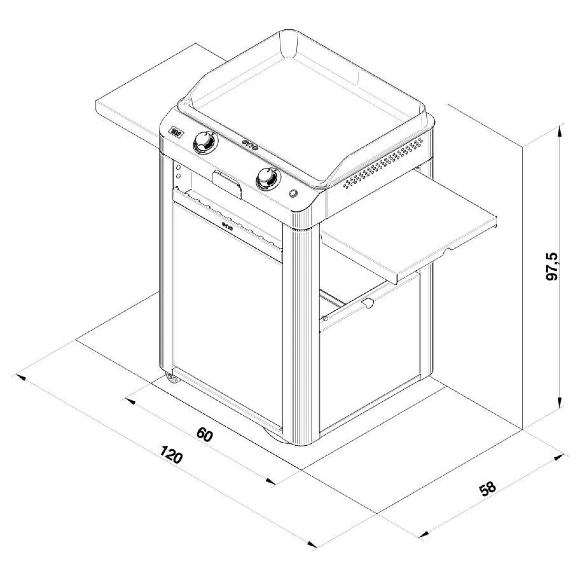 Ensembles Planchas Et Dessertes>Camif ENO Ensemble Plancha Fusion Gaz 60 et Chariot - Acier Gris/Inox