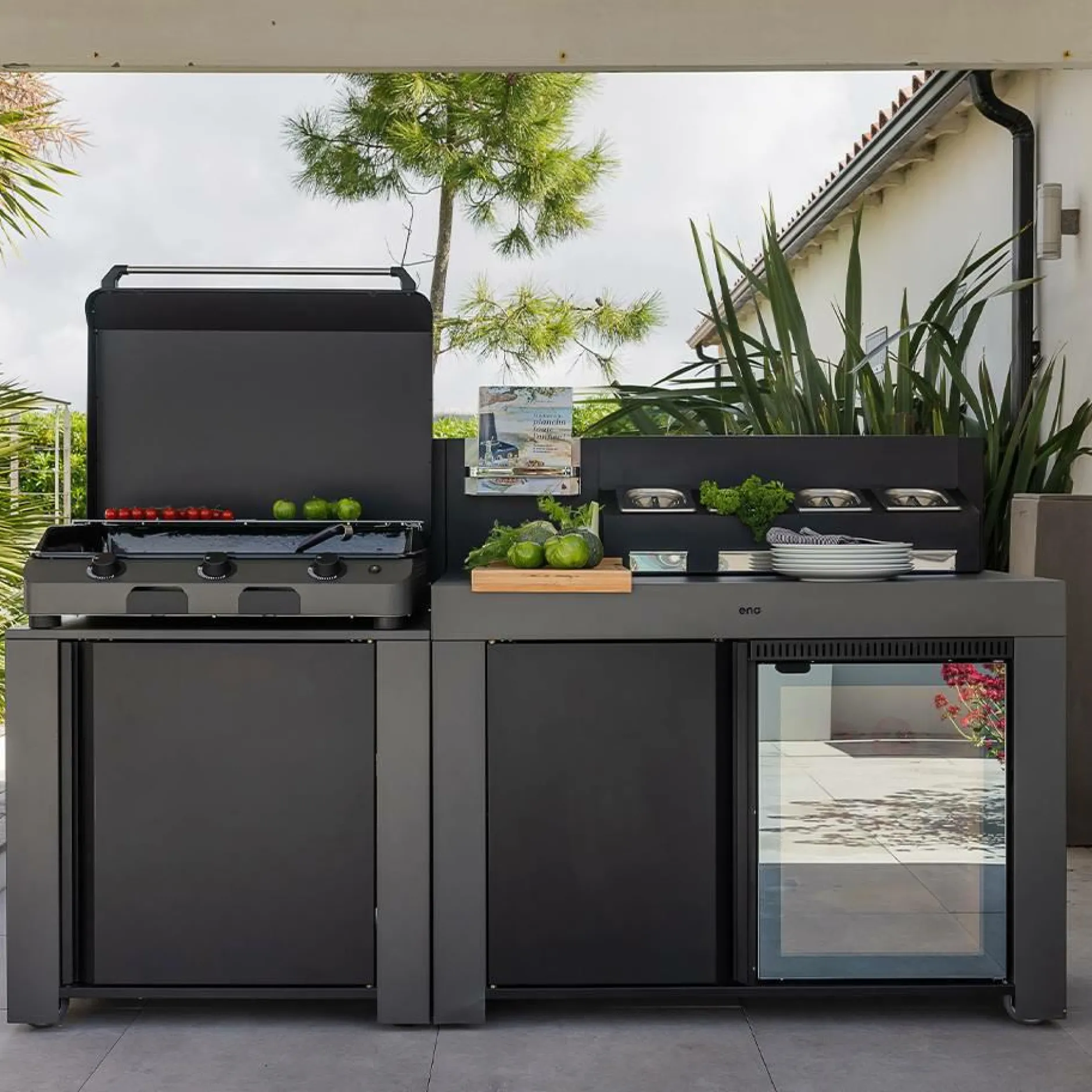 Cuisines D'Extérieur|Dessertes Planchas>Camif ENO Meuble de Cuisine pour Plancha 120 x 60 cm Félix en Acier Gris et Noir