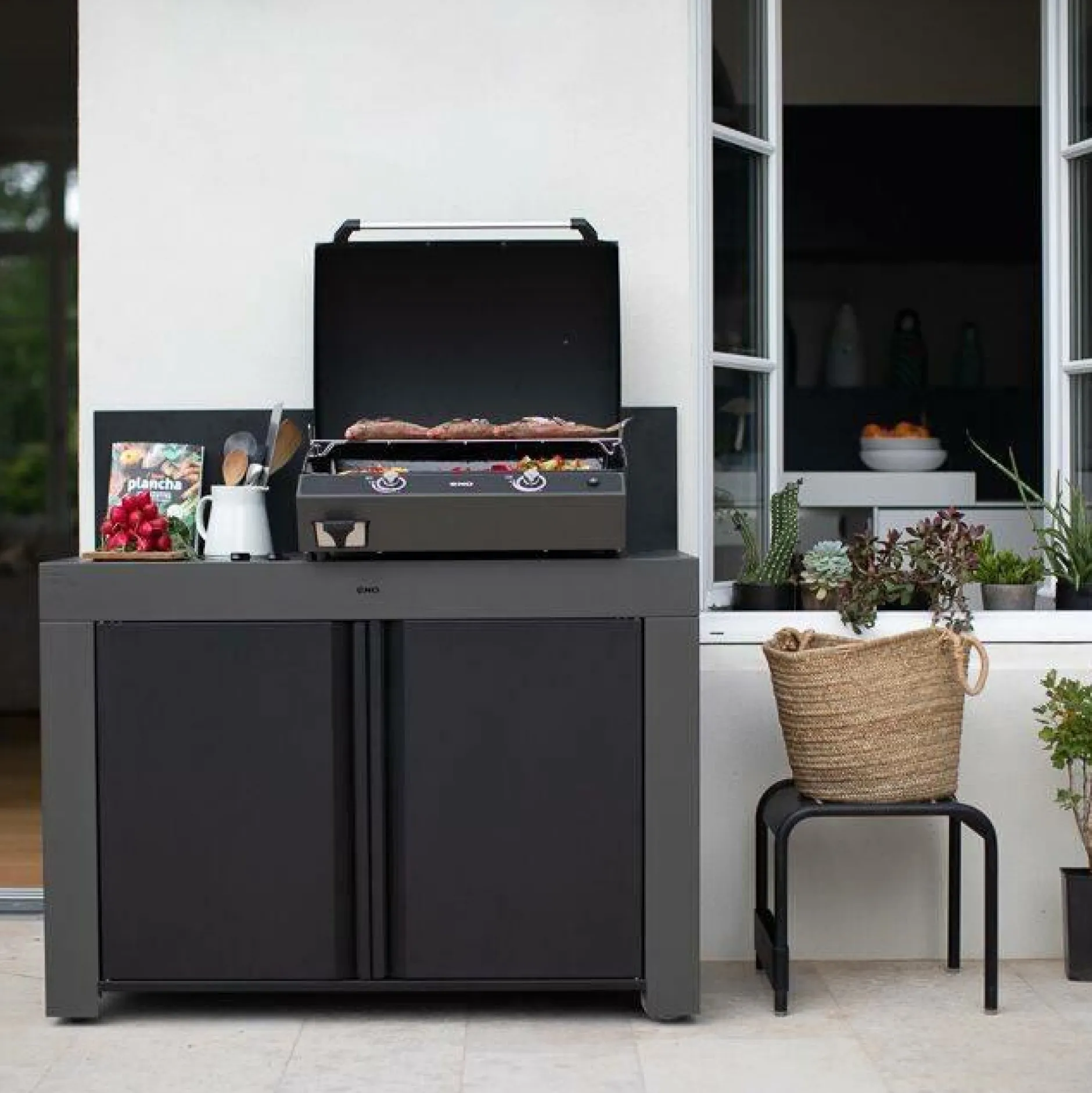 Cuisines D'Extérieur|Dessertes Planchas>Camif ENO Meuble de Cuisine pour Plancha 120 x 60 cm Félix en Acier Gris et Noir