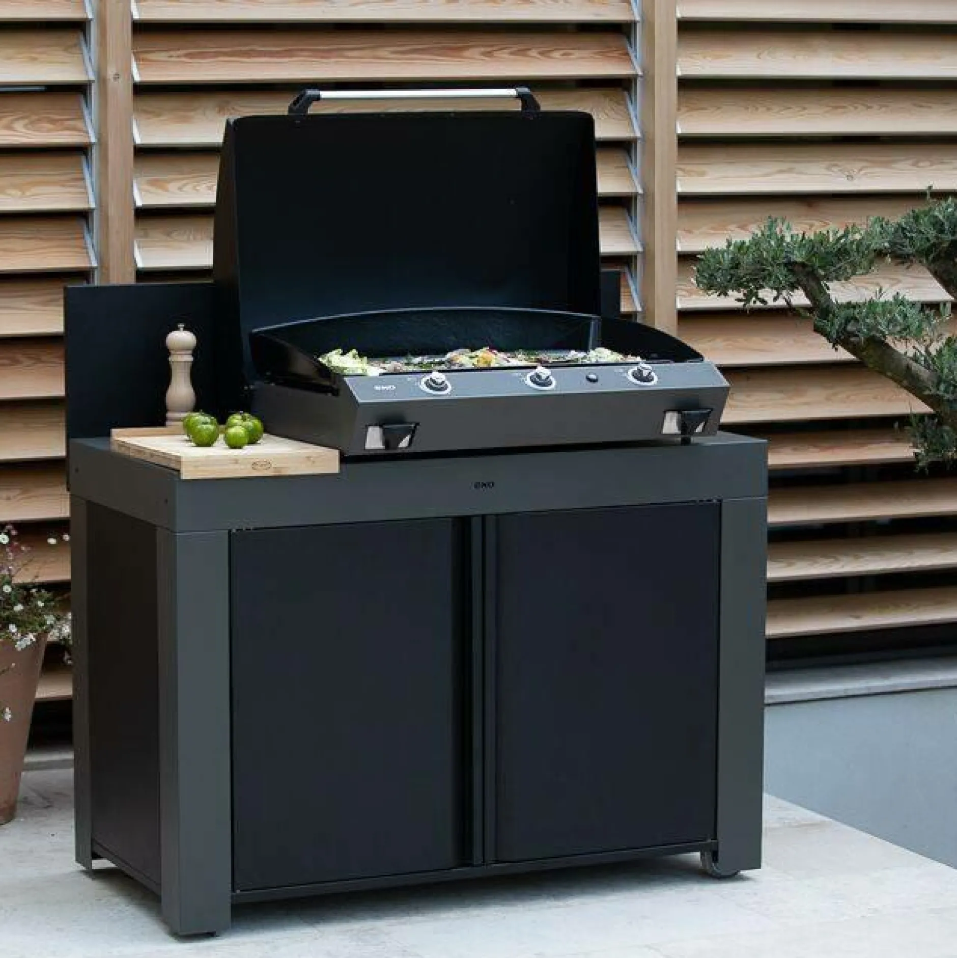 Cuisines D'Extérieur|Dessertes Planchas>Camif ENO Meuble de Cuisine pour Plancha 120 x 60 cm Félix en Acier Gris et Noir