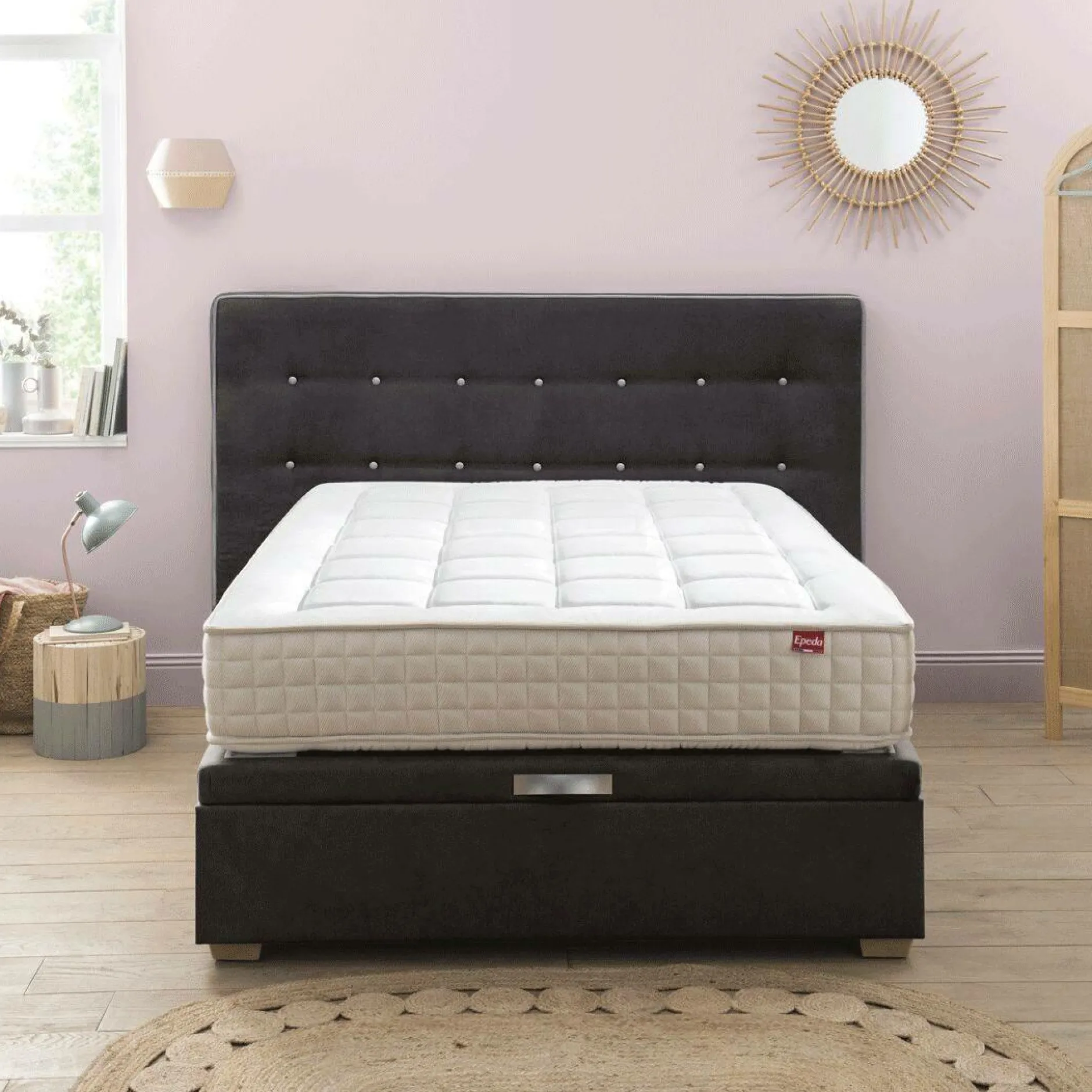 Sommiers 160 X 200 Cm|Sommiers 140 X 190 Cm>Camif EPEDA Sommier coffre 34 cm Hercule - - 140 x 190 cm Gris Béton