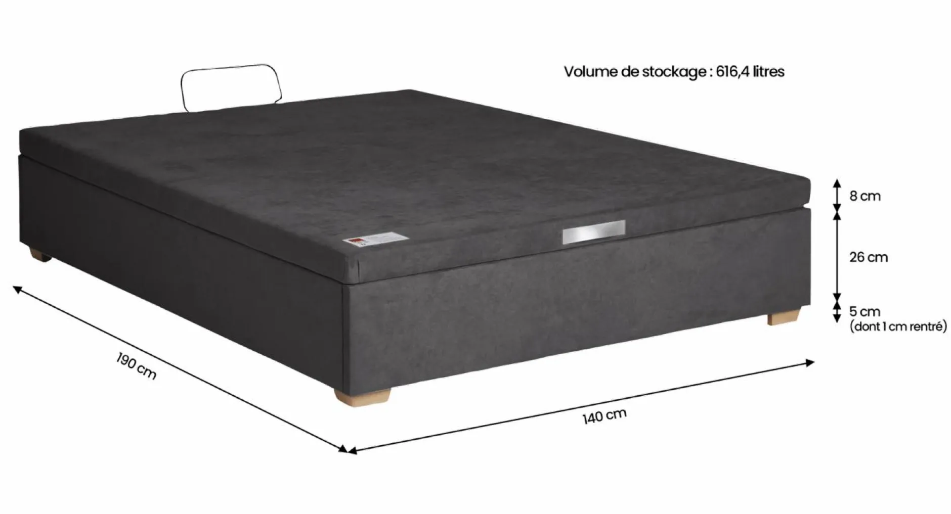 Sommiers 160 X 200 Cm|Sommiers 140 X 190 Cm>Camif EPEDA Sommier coffre 34 cm Hercule - - 140 x 190 cm Gris Béton