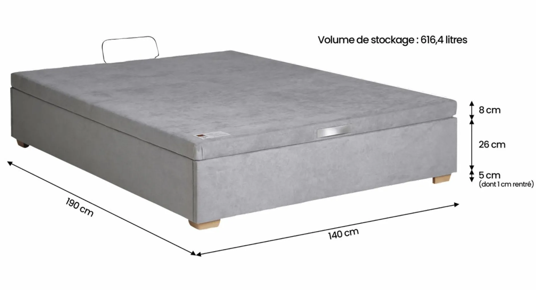 Sommiers 140 X 190 Cm|Sommiers 160 X 200 Cm>Camif EPEDA Sommier coffre 34 cm Hercule - - 140 x 190 cm Gris Souris