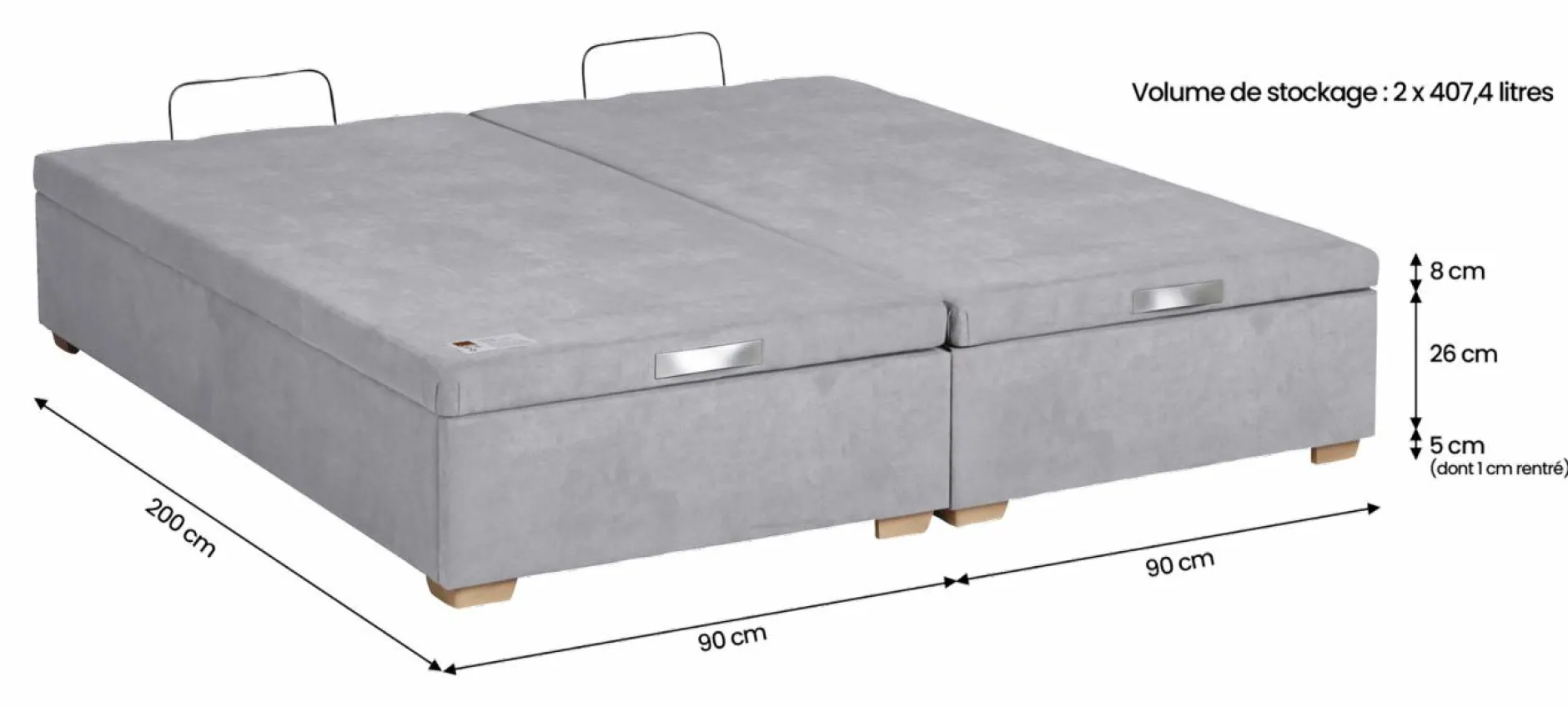 Sommiers 140 X 190 Cm|Sommiers 160 X 200 Cm>Camif EPEDA Sommier coffre 34 cm Hercule - - 2 x 90 x 200 cm Gris Souris