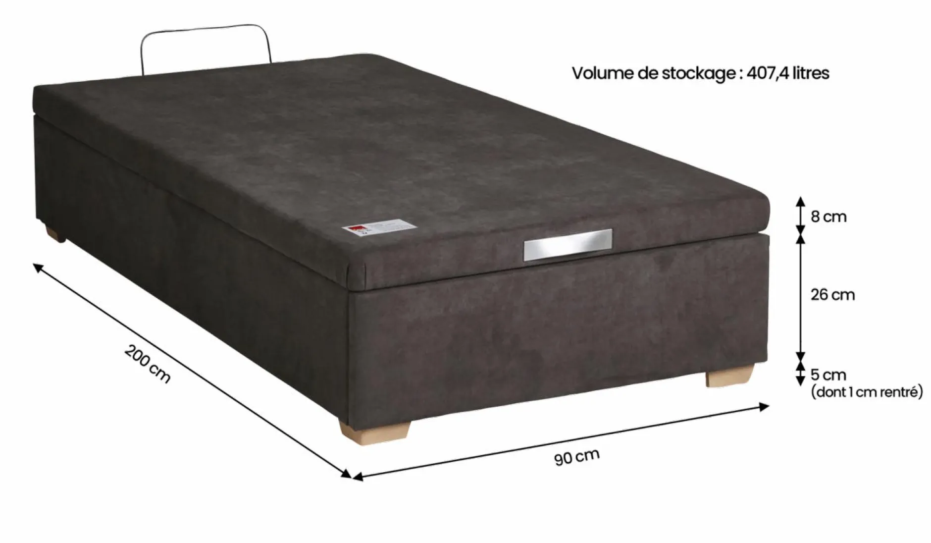 Sommiers 140 X 190 Cm|Sommiers 160 X 200 Cm>Camif EPEDA Sommier coffre 34 cm Hercule - - 90 x 200 cm Gris Béton