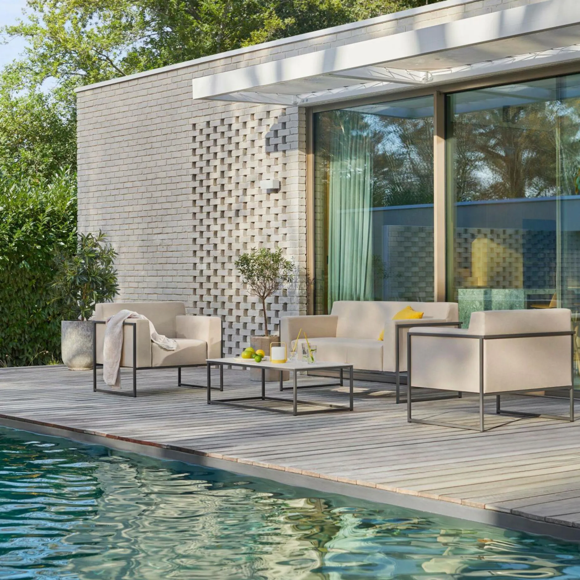 Canapés Et Fauteuils De Jardin>Camif EREME Fauteuil Ruben en Acier et Tissu Recyclé - Etain / Papyrus