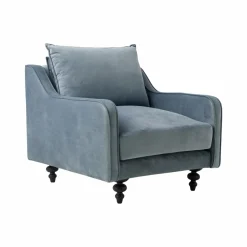 Canapés Fixes>Camif Fauteuil velours Orso - Bleu gris