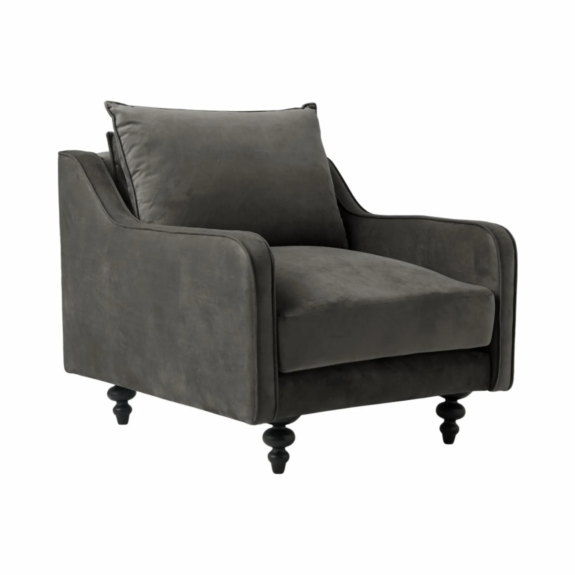 Canapés Fixes>Camif Fauteuil velours Orso - Gris Clair