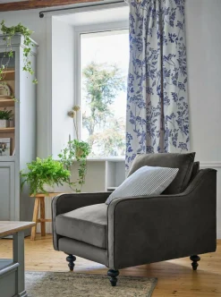 Canapés Fixes>Camif Fauteuil velours Orso - Gris Clair