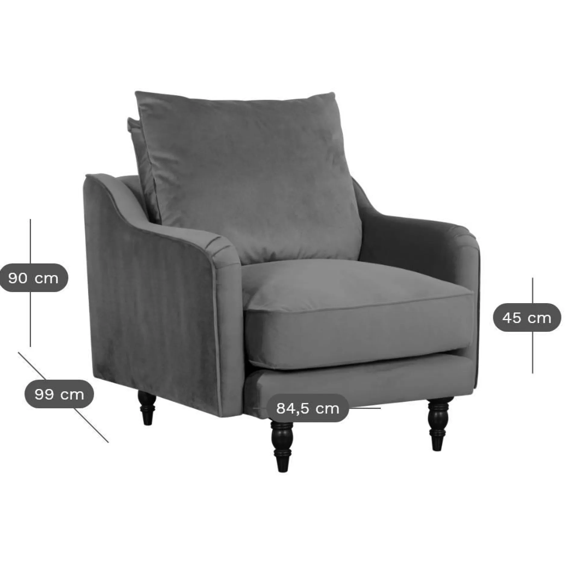 Canapés Fixes>Camif Fauteuil velours Orso - Gris Clair