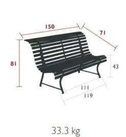 Bancs De Jardin></noscript>Camif FERMOB Banc 3 Places 150 cm Louisiane en Acier - Gris Argile