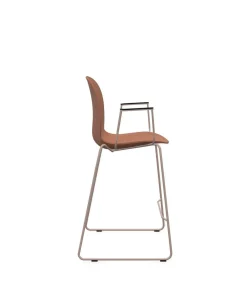 Tabourets>Camif FLOKK Chaise haute empilable avec accoudoirs et pieds luge acier Noor 6090 - Terracotta Clair