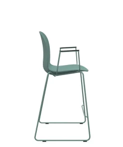 Tabourets>Camif FLOKK Chaise haute empilable avec accoudoirs et pieds luge acier Noor 6090 - Bleu Vert