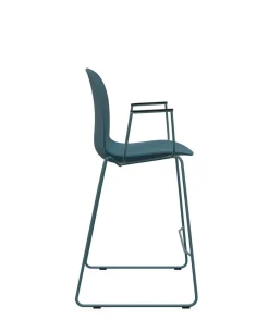 Tabourets>Camif FLOKK Chaise haute empilable avec accoudoirs et pieds luge acier Noor 6090 - Bleu Pétrole