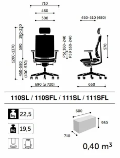 Chaises De Bureau></noscript>Camif FLOKK Fauteuil de bureau avec tétière Xenon Net 111SFL - - Roulettes pour sol dur Noir