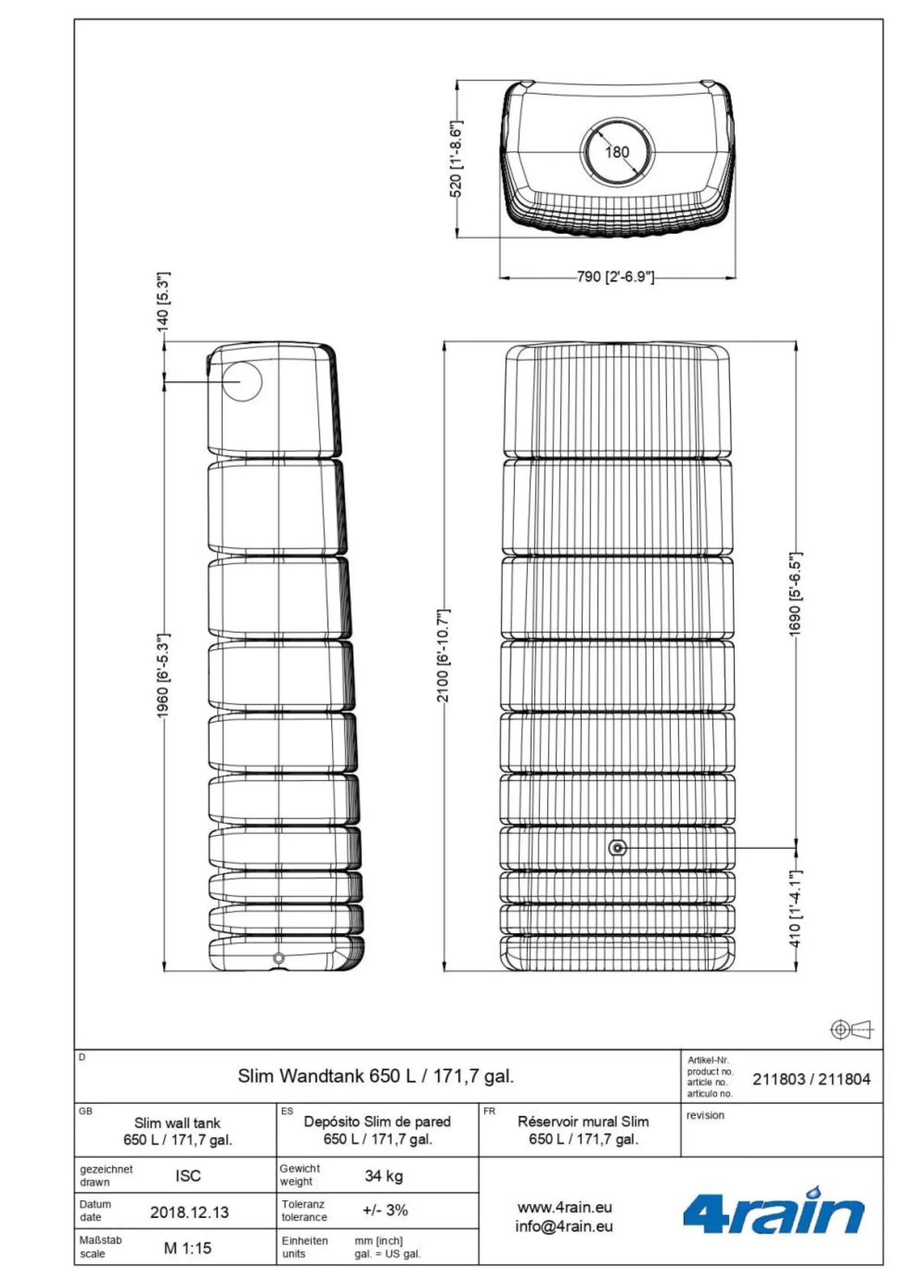Récupérateurs D'Eau>Camif GARANTIA Kit Récupérateur d'Eau Cuve Murale 650 L Slim Sable