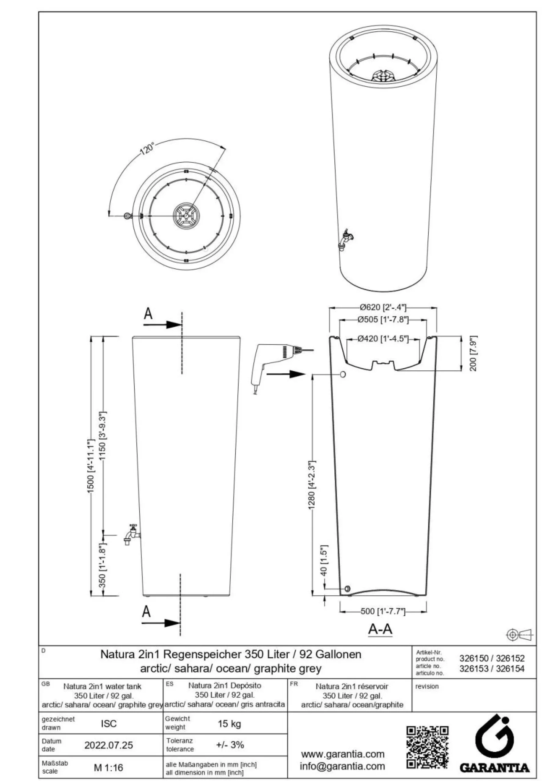 Récupérateurs D'Eau|Pots Et Jardinières>Camif GARANTIA Kit Récupérateur d'Eau 350 L 2en1 Natura - Ocean