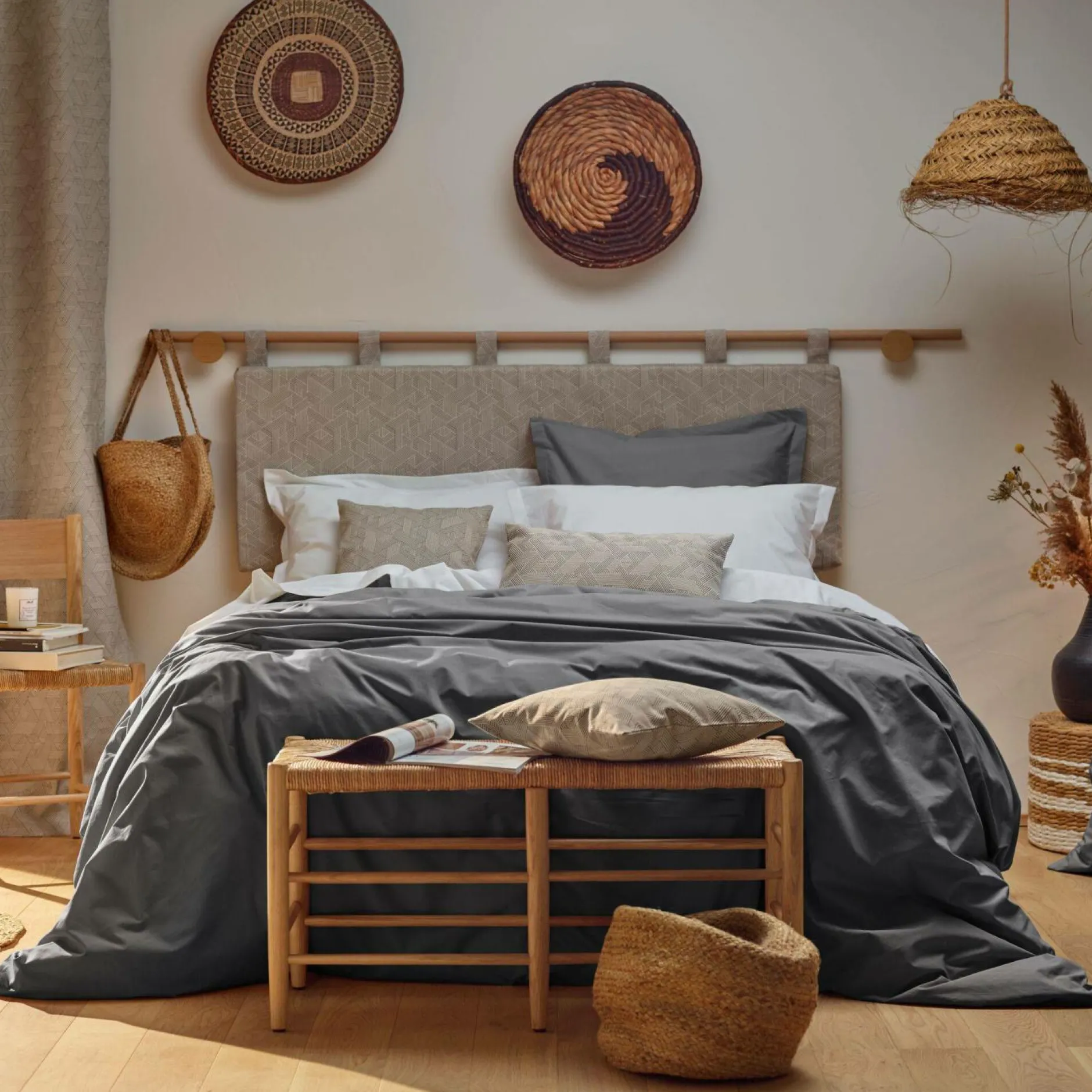 Housses De Couette>Camif Housse de couette percale bio Elise - - 260 x 240 cm Gris Anthracite