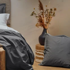 Housses De Couette>Camif Housse de couette percale bio Elise - - 260 x 240 cm Gris Anthracite
