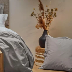 Housses De Couette>Camif Housse de couette percale bio Elise - - 140 x 200 cm Gris Mastic