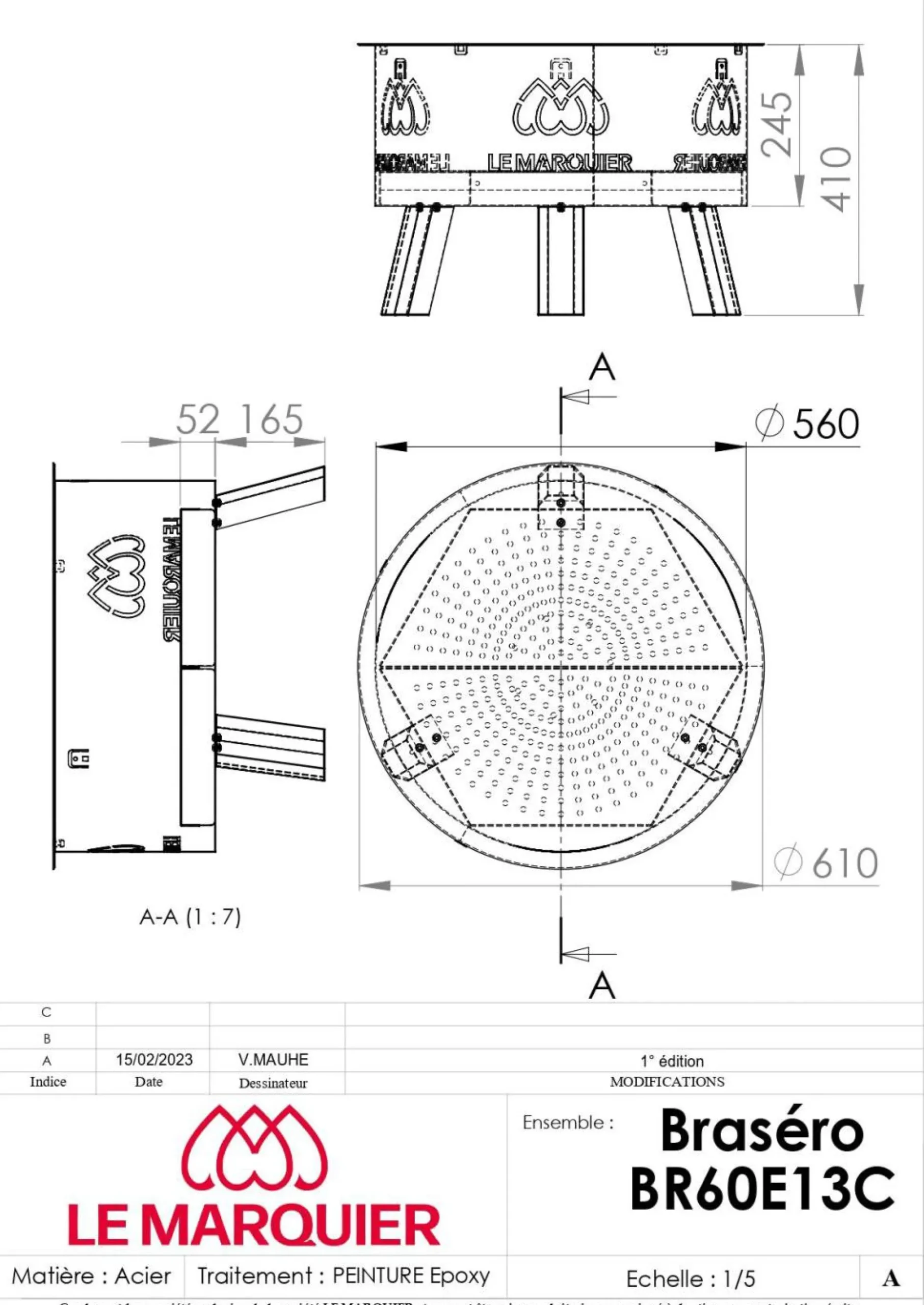 Barbecues>Camif LE MARQUIER Brasero d'Extérieur avec Couvercle en Acier Ø 60 cm Original