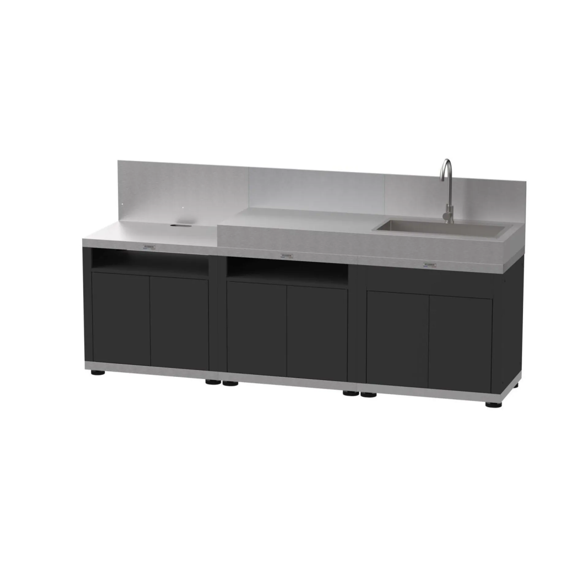 Cuisines D'Extérieur>Camif LE MARQUIER Cuisine d'Extérieur 3 Éléments avec Crédence en Acier Noir - Acier Noir/Inox