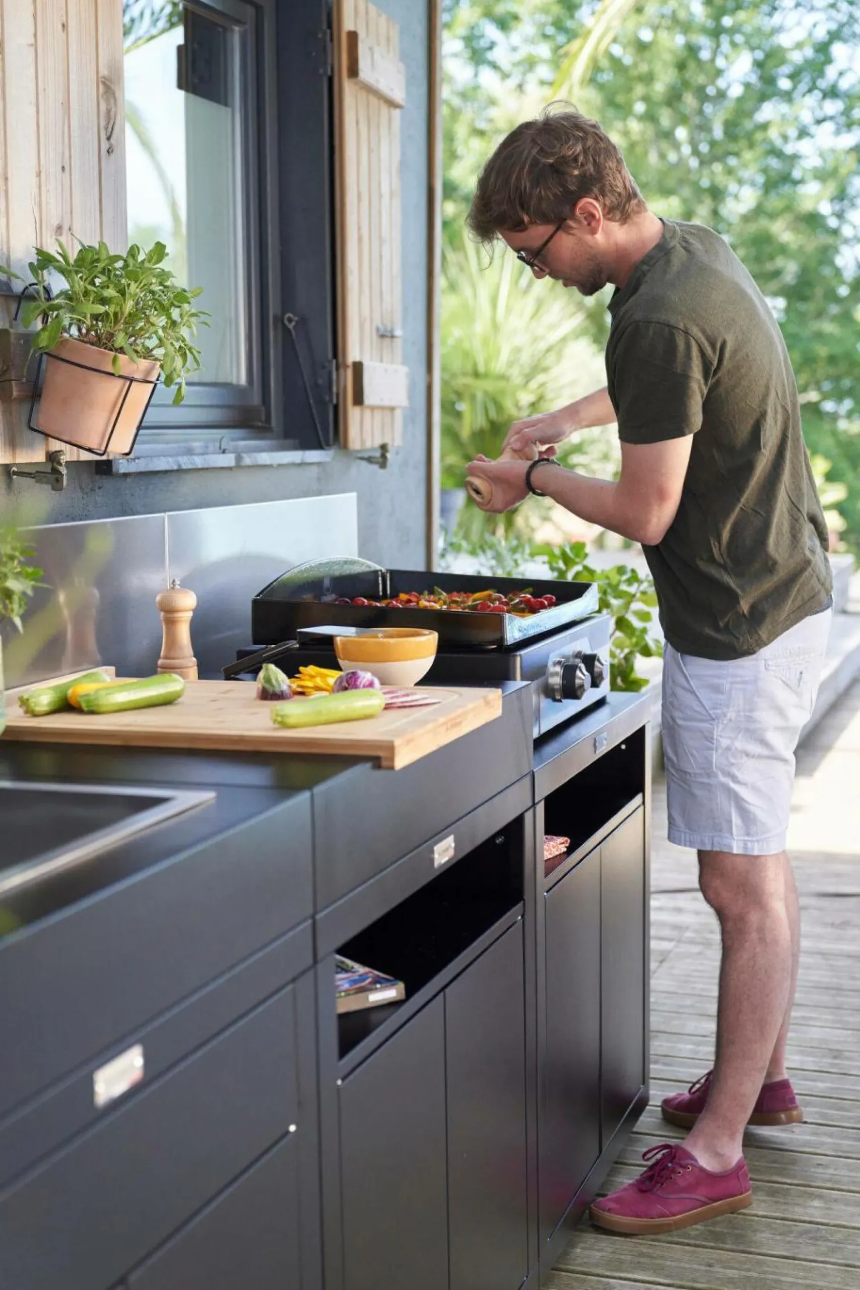 Cuisines D'Extérieur>Camif LE MARQUIER Cuisine d'Extérieur 3 Éléments avec Crédence en Acier - Noir