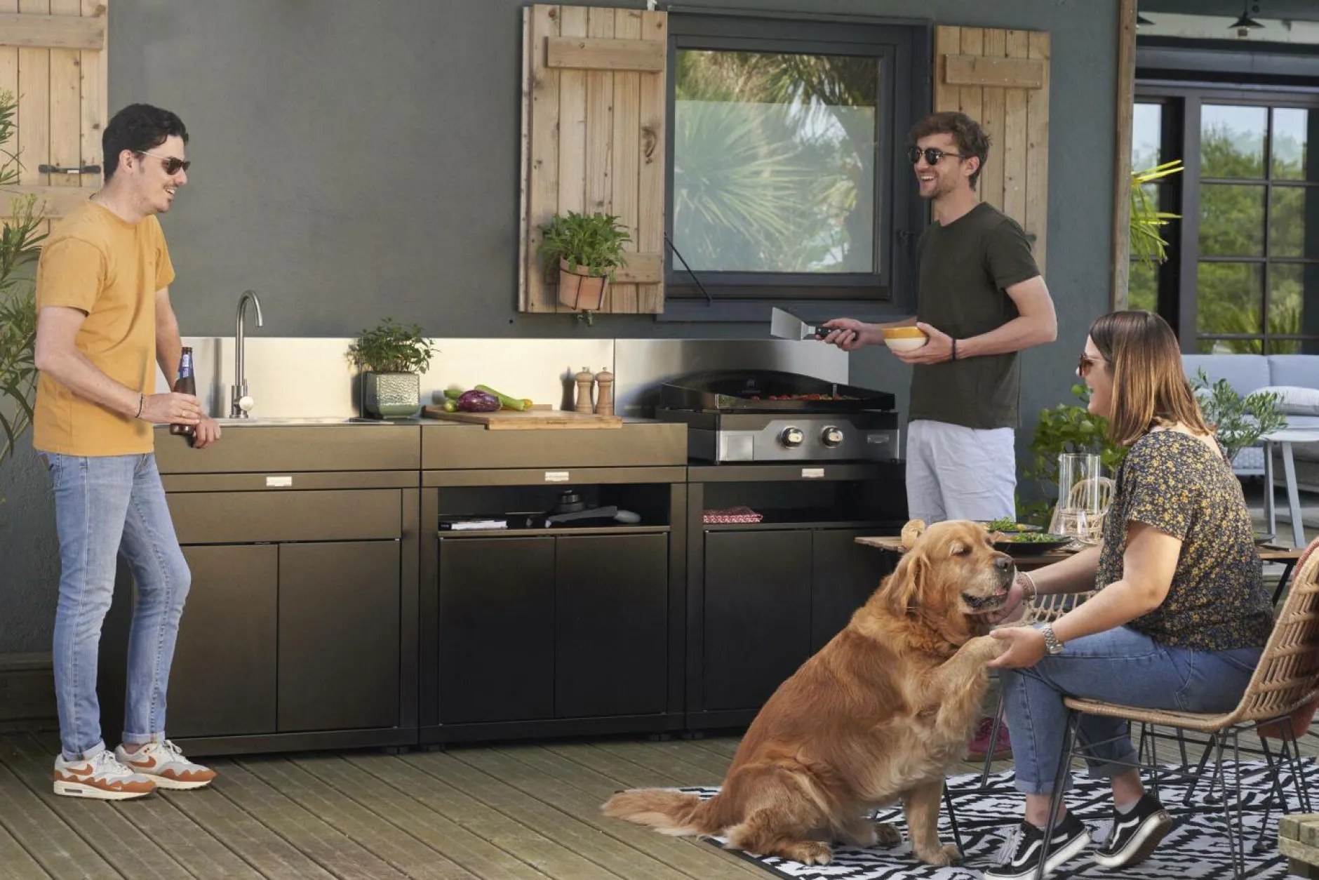 Cuisines D'Extérieur>Camif LE MARQUIER Cuisine d'Extérieur 3 Éléments avec Crédence en Acier - Noir