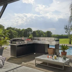 Cuisines D'Extérieur>Camif LE MARQUIER Cuisine d'Extérieur en Angle 5 Éléments avec Crédence en Acier - Noir