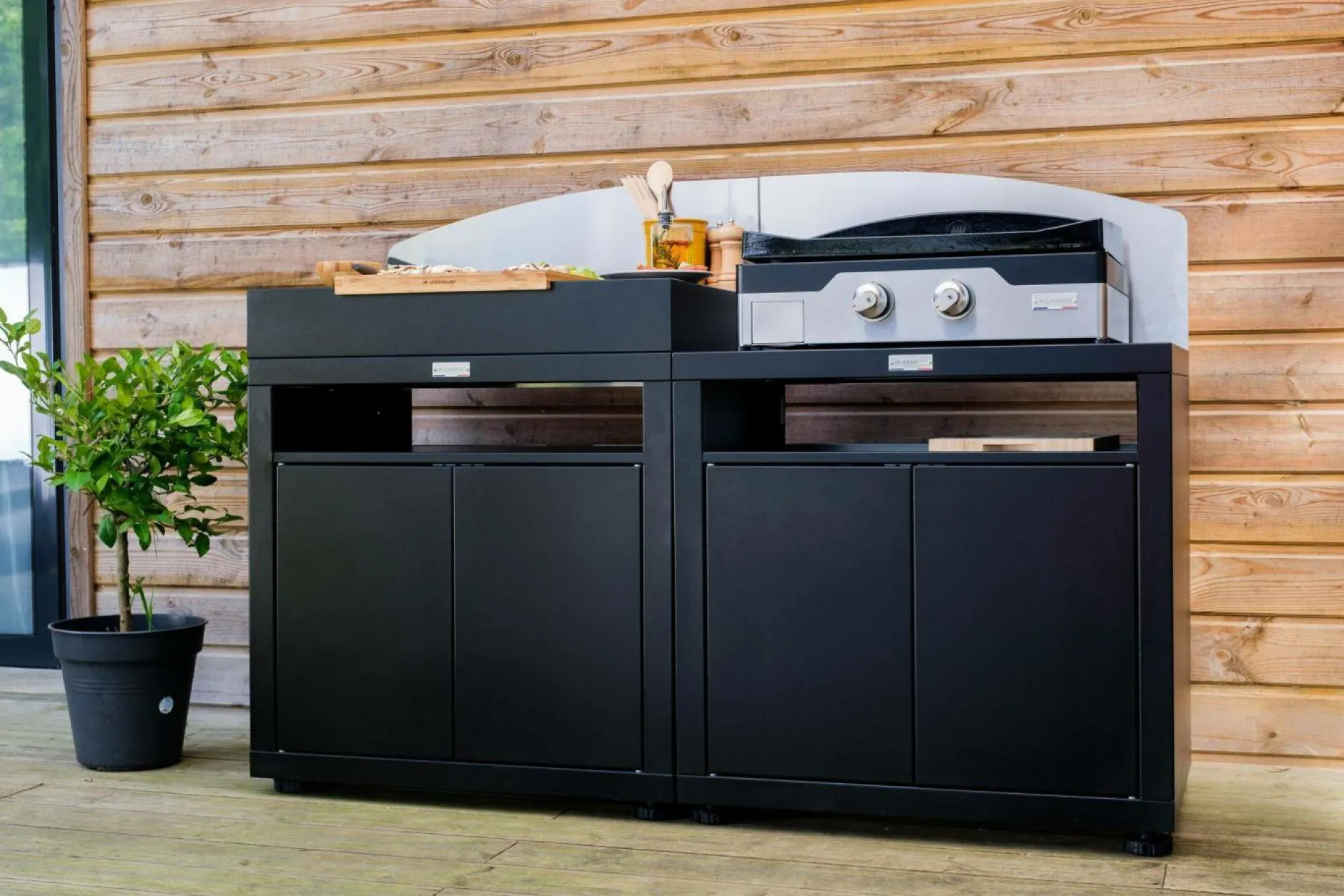 Cuisines D'Extérieur>Camif LE MARQUIER Cuisine d'Extérieur 2 Éléments avec Crédence en Acier - Noir