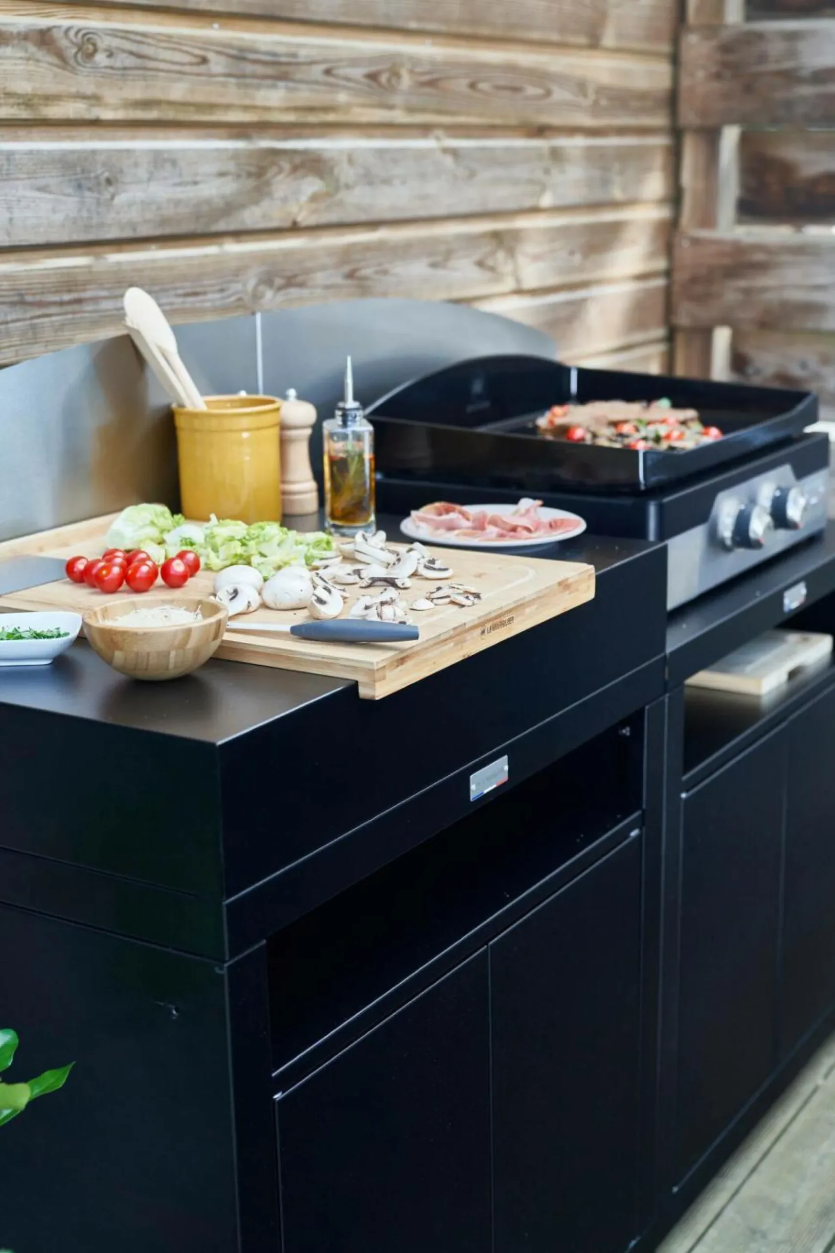 Cuisines D'Extérieur>Camif LE MARQUIER Cuisine d'Extérieur 2 Éléments avec Crédence en Acier - Noir